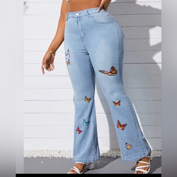 Casual Denim Pants High Waist Flare Leg Jeans with Pocket - Picture 5 of 5